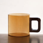 Amber Tinted Tea Cups With Wooden Handle Set Of 4 200ml