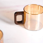 Amber Tinted Tea Cups With Wooden Handle Set Of 4 200ml