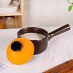 Amber Ceramic Sauce Pan With Handle And Lid 1000ml