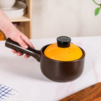 Amber Ceramic Sauce Pan With Handle And Lid 1000ml