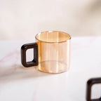 Amber Tinted Tea Cups With Wooden Handle Set Of 4 200ml