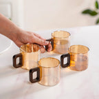 Amber Tinted Tea Cups With Wooden Handle Set Of 4 200ml