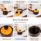 Amber Ceramic Sauce Pan With Handle And Lid 1000ml