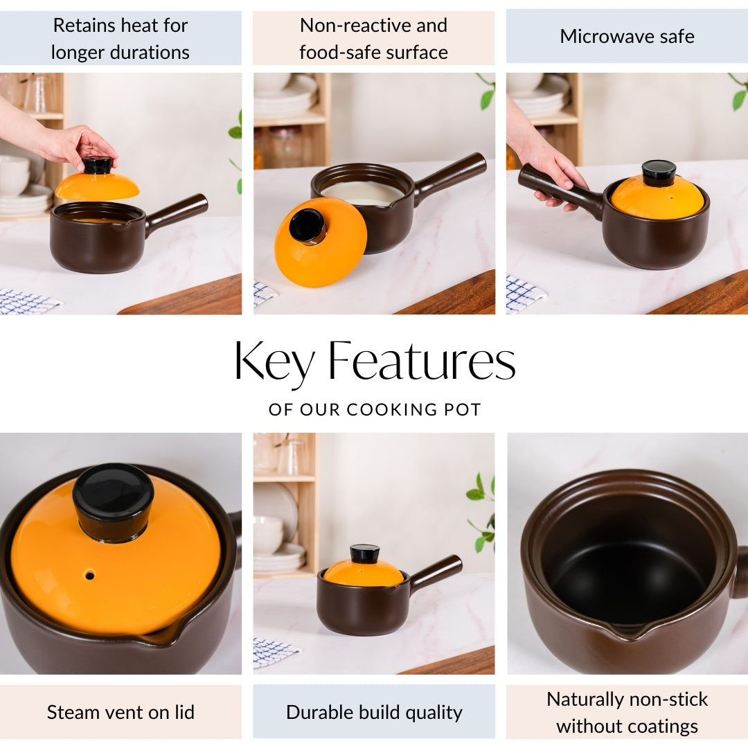 Amber Ceramic Sauce Pan With Handle And Lid 1000ml