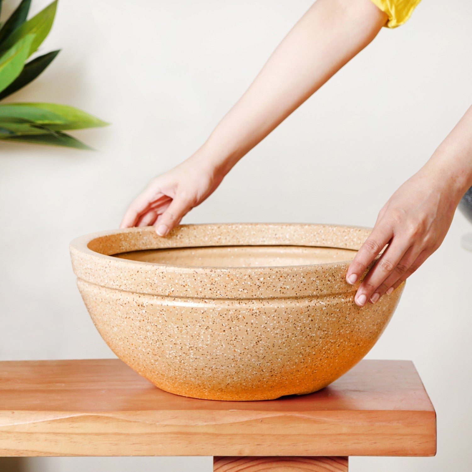 Planterra Beige Round Lotus Planter 15x9 Inch