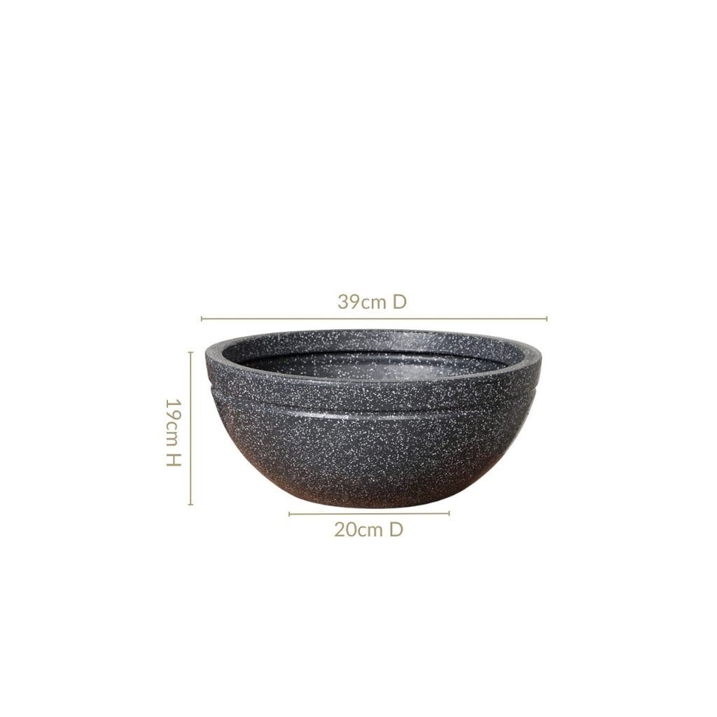 Planterra Granite Black Round Lotus Planter 15x7 Inch