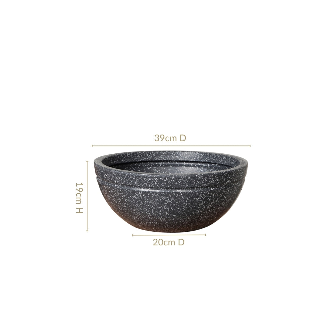 Planterra Granite Black Round Lotus Planter 15x7 Inch