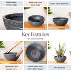 Planterra Granite Black Round Lotus Planter 15x7 Inch