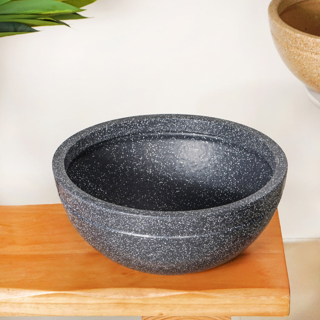 Planterra Granite Black Round Lotus Planter 15x7 Inch