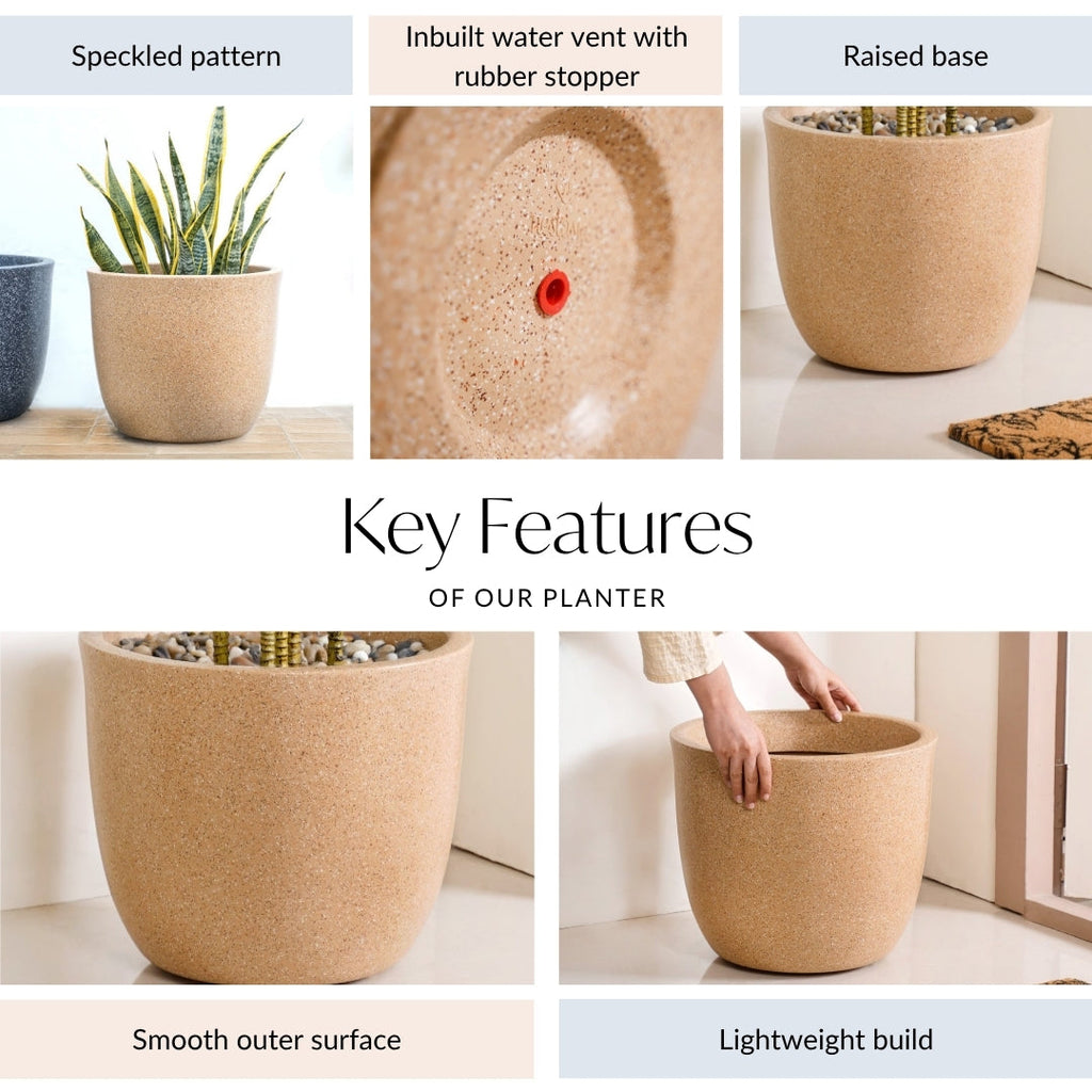 Planterra Large Beige Planting Pot 15x14 Inch