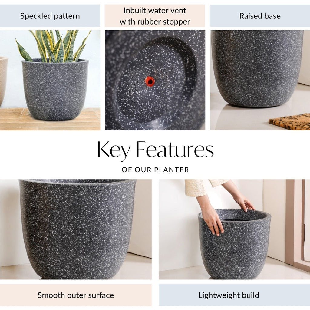 Planterra Large Charcoal Grey Planting Pot 15x14 Inch