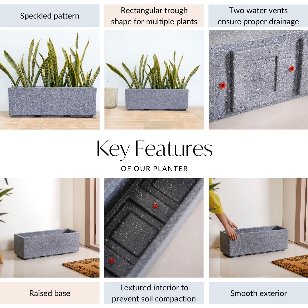 Planterra Modern Grey Trough Planter 24x8 Inch