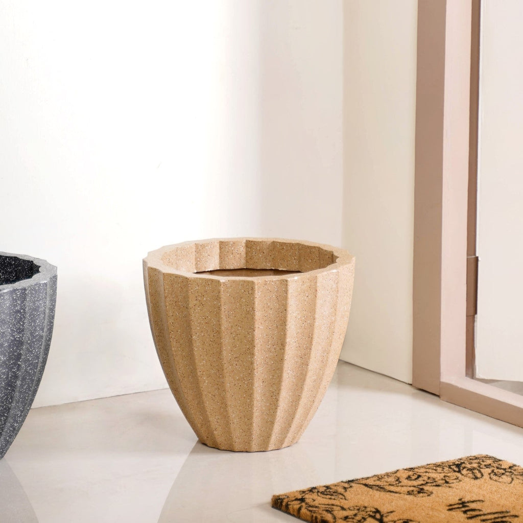 Planterra Ribbed Beige Planting Pot 12x12 Inch