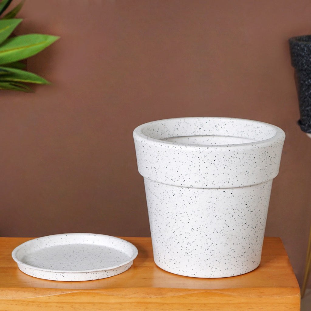 Planterra White Planter With Plate 10x9 Inch