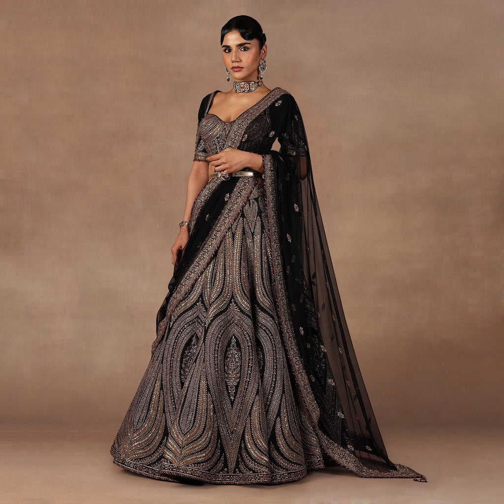 Antique Gold - Black Lehenga Set | EAST