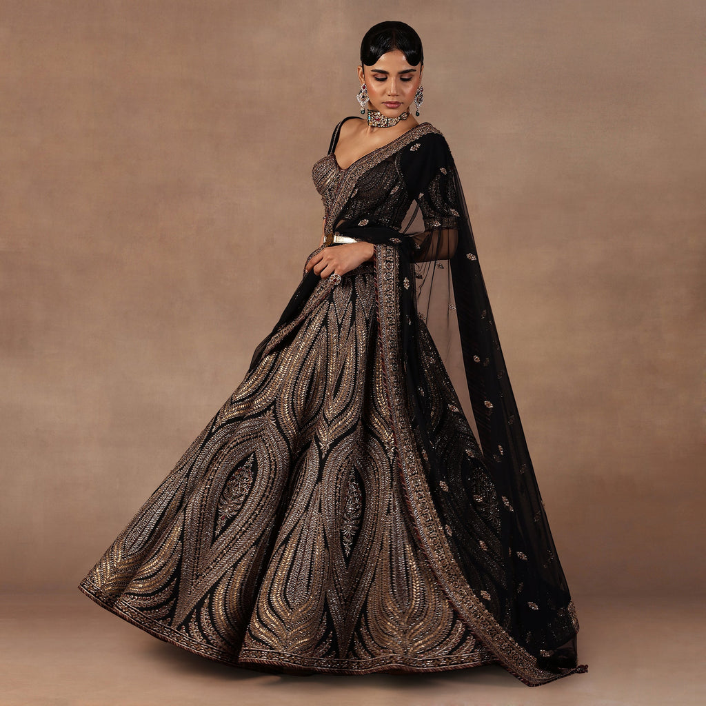 Antique Gold - Black Lehenga Set | EAST