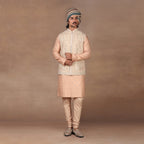 Apricot Peach Nehru Jacket Set | MURAQQA