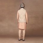 Apricot Peach Nehru Jacket Set | MURAQQA