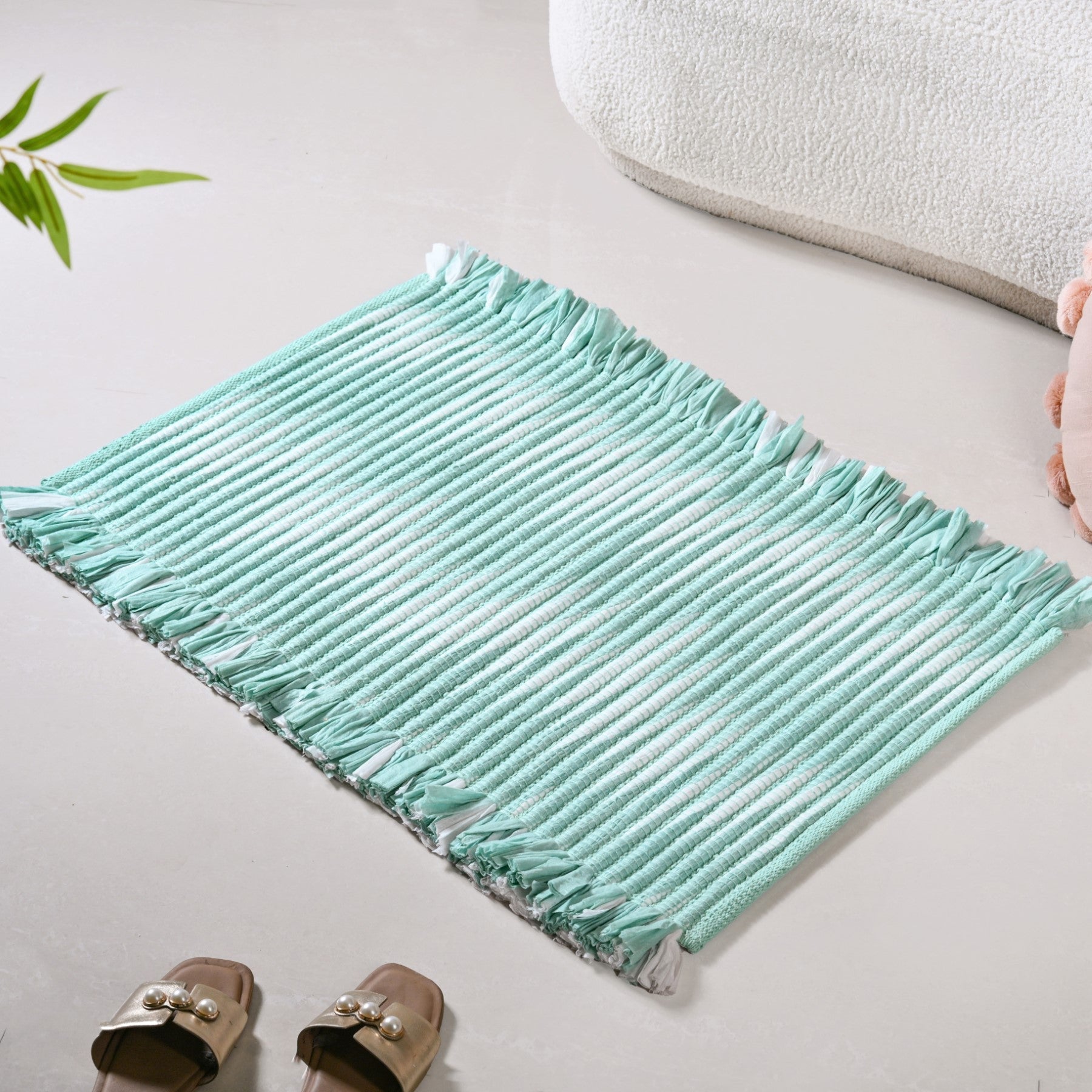 Aqua Chevron Rope Cotton Floor Mat 85x62cm