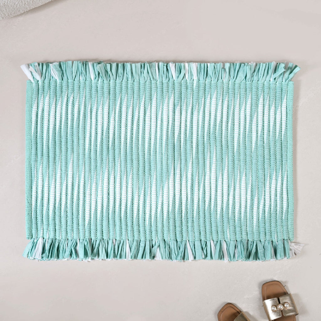 Aqua Chevron Rope Cotton Floor Mat 85x62cm