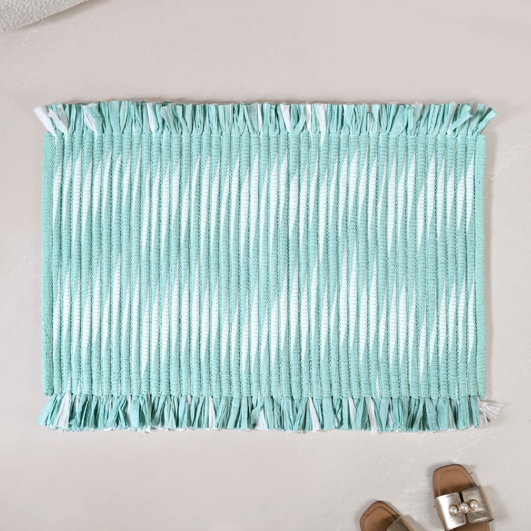 Aqua Chevron Rope Cotton Floor Mat 85x62cm