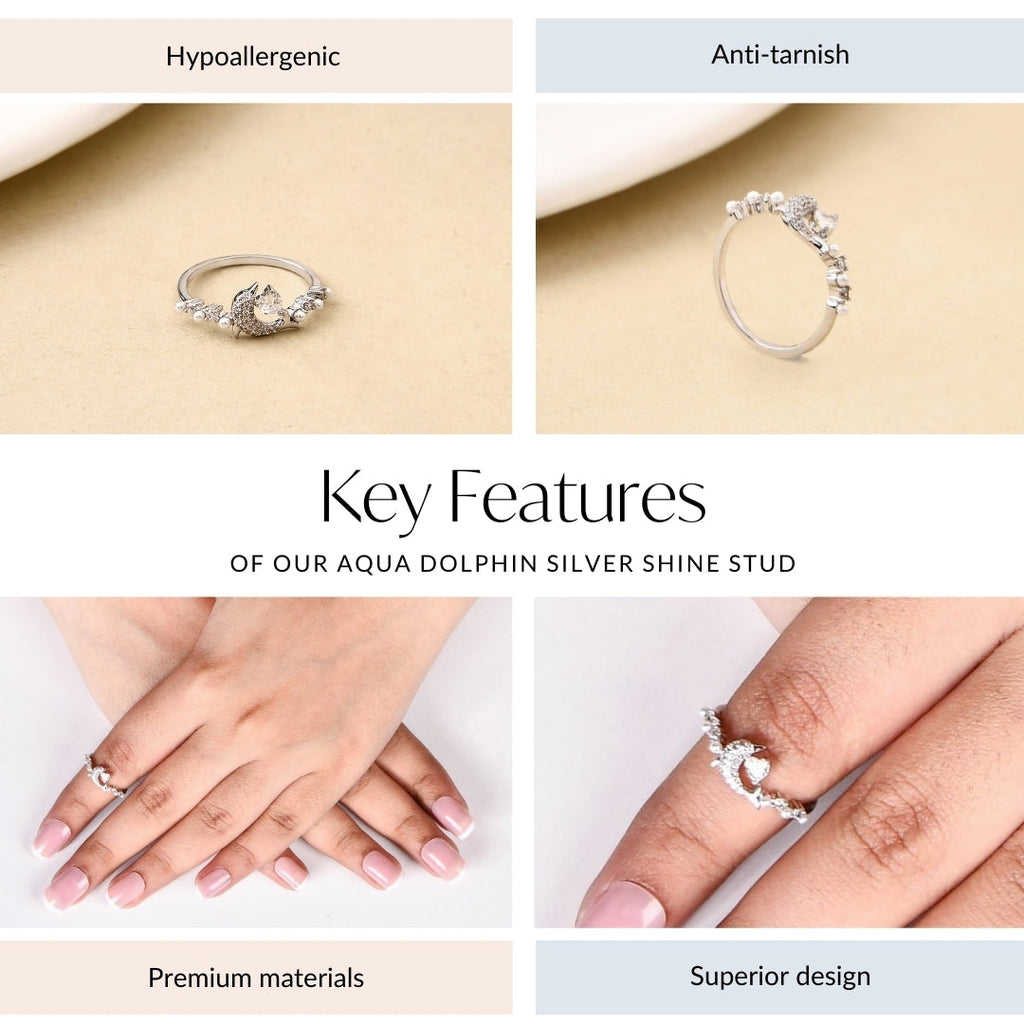 Aqua Dolphin Silver Shine Stud
