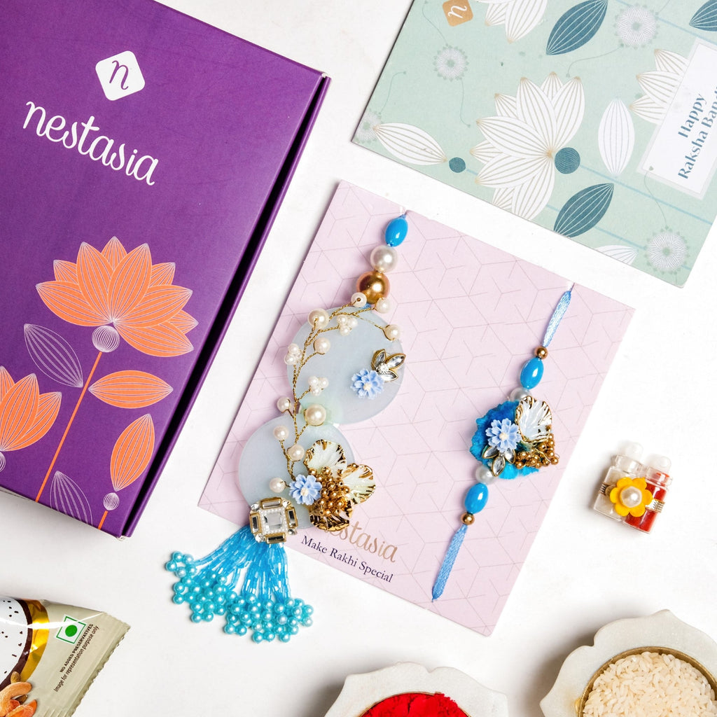 Aqua Bloom Rakhi Lumba Set