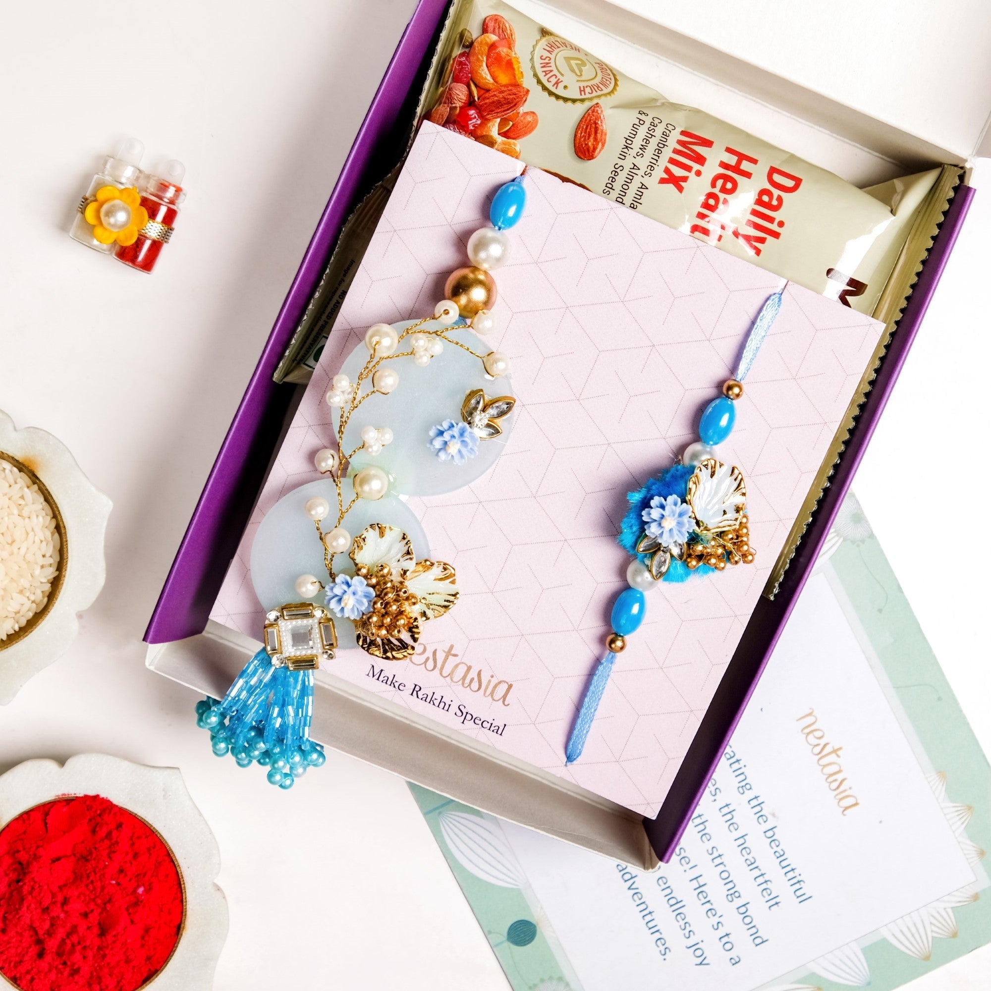 Aqua Bloom Rakhi Lumba Set