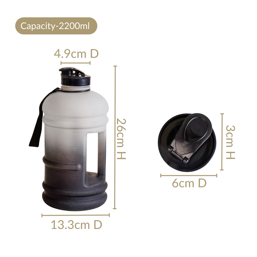 AquaBurst Fitness Gallon Water Bottle Ombre Grey Black 2200ml