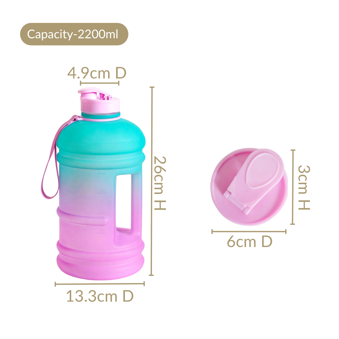 AquaBurst Large Capacity Gym Water Bottle Ombre Pink Turquoise 2200ml