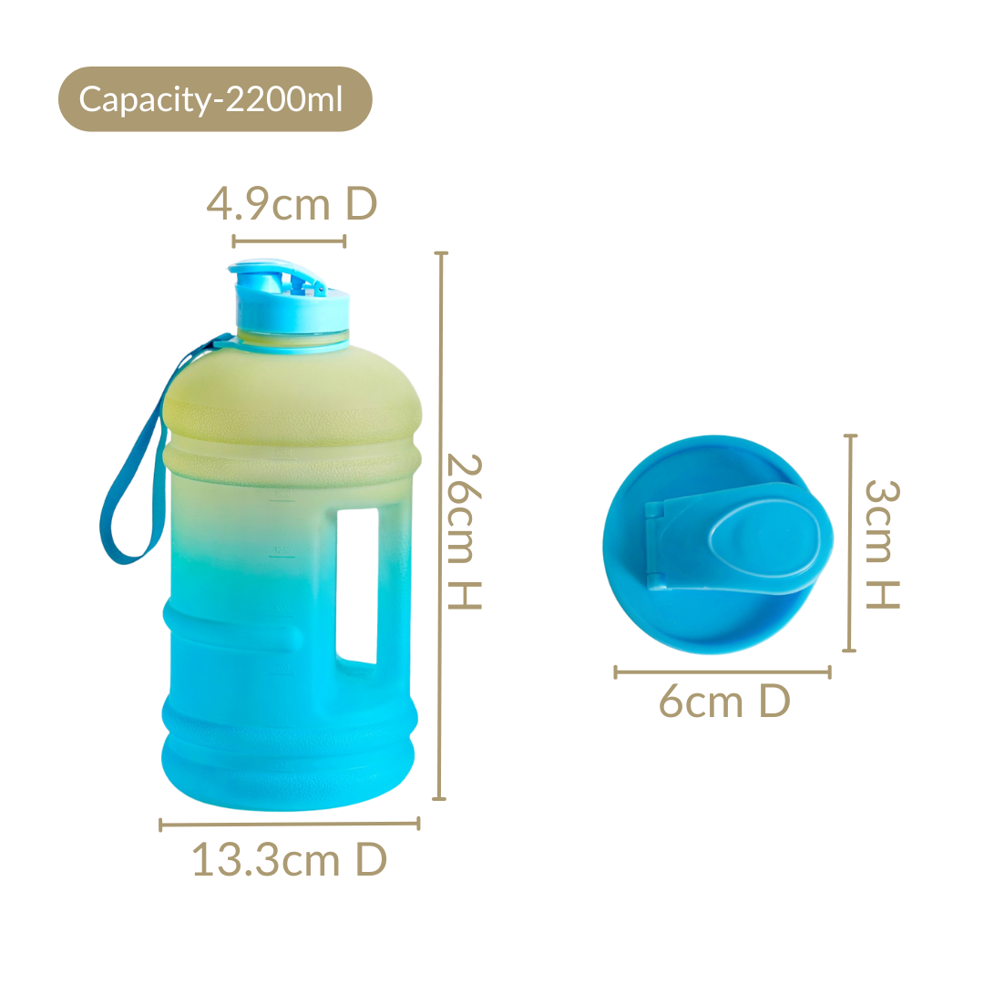 AquaBurst Water Bottle With Capacity Markers Ombre Green Blue 2200ml