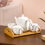 Art Deco Style Ceramic Tea Set With Wooden Serving Tray