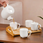 Art Deco Style Ceramic Tea Set With Wooden Serving Tray