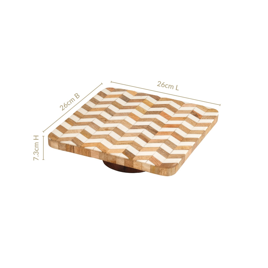 Artisanal Chevron Square Wooden Dessert Riser 26x26cm