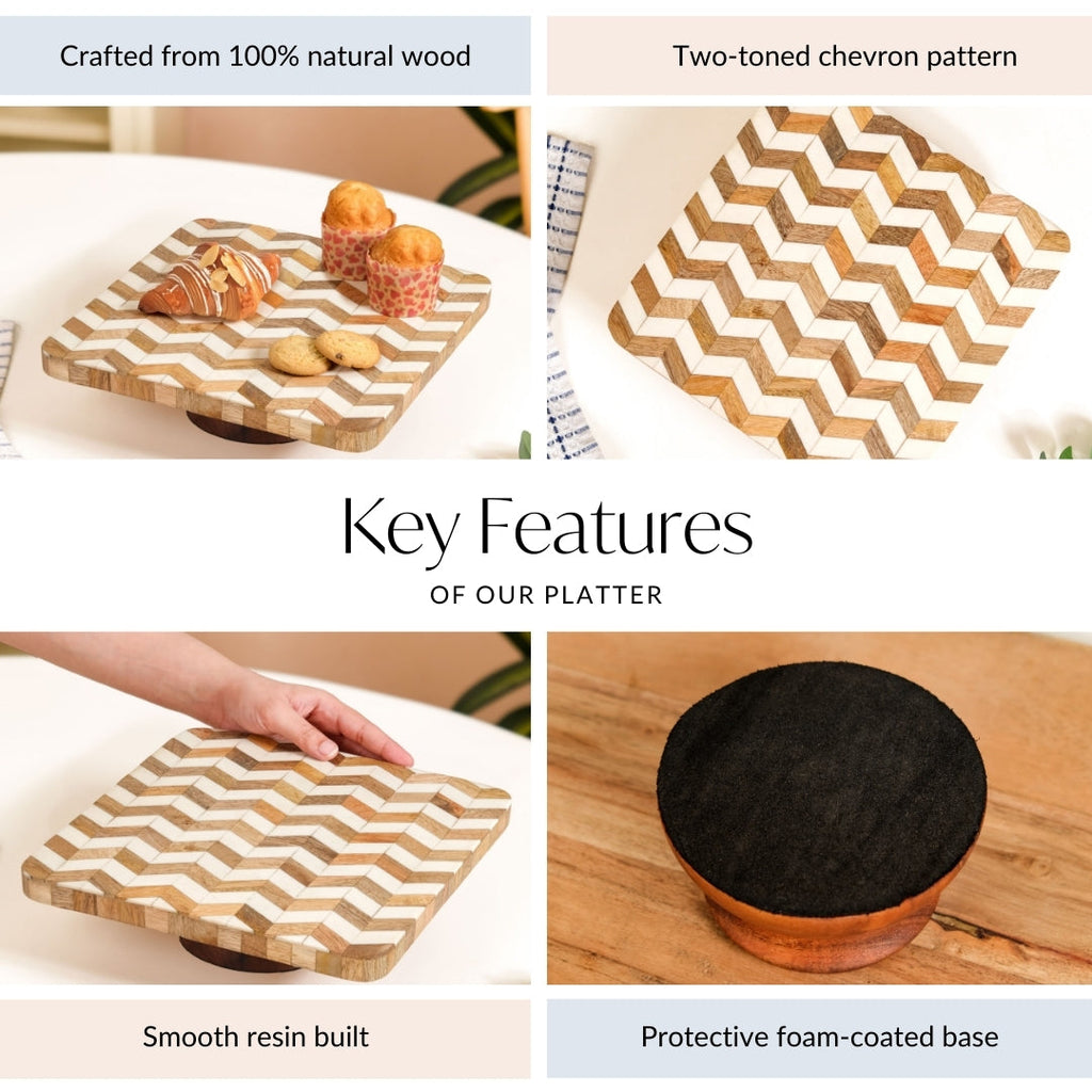 Artisanal Chevron Square Wooden Dessert Riser 26x26cm