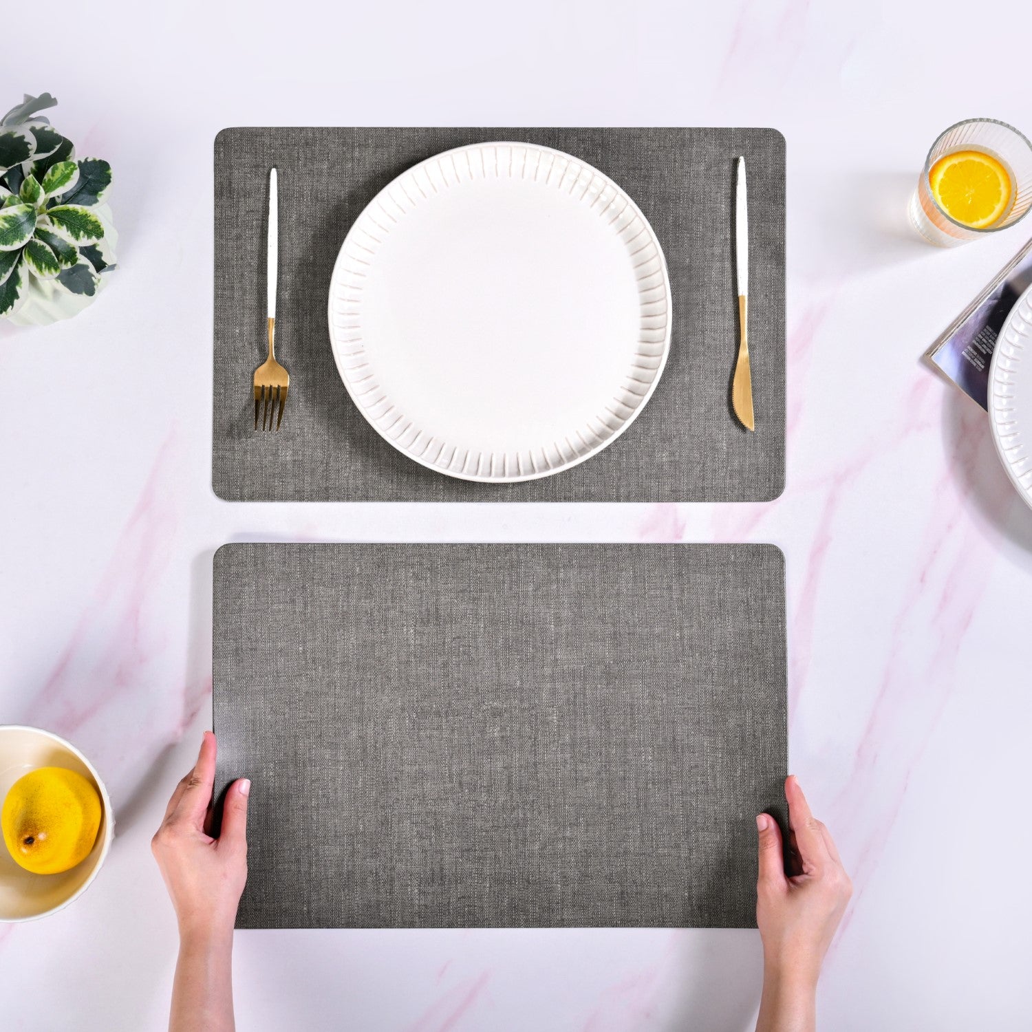 Rectangle Ash Grey Table Mat Set Of 6