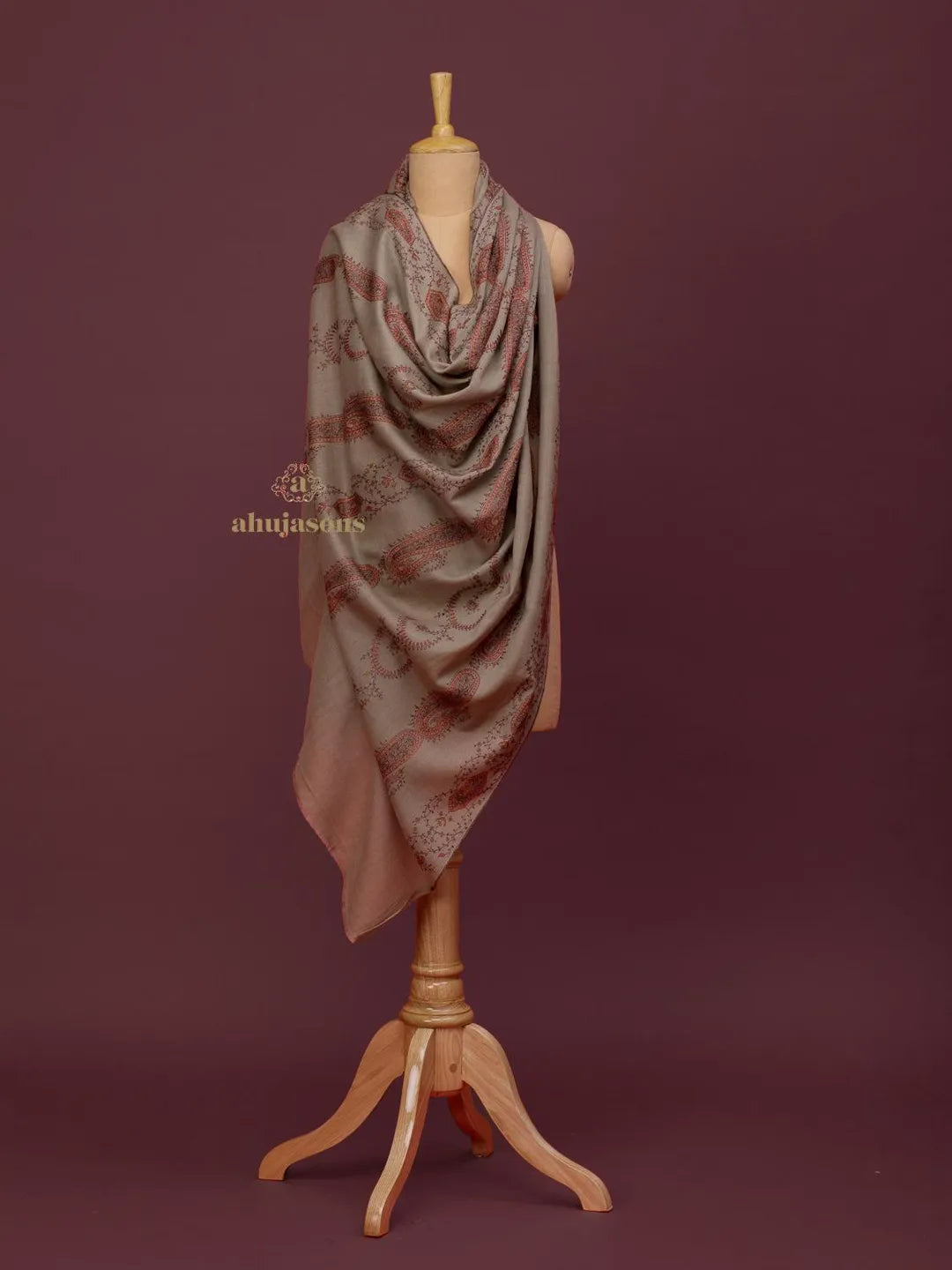 Classic Cashmina Shawl with Jaal Pattern in Beige
