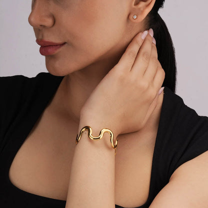 Golden Wave Sculpt Cuff Bracelet