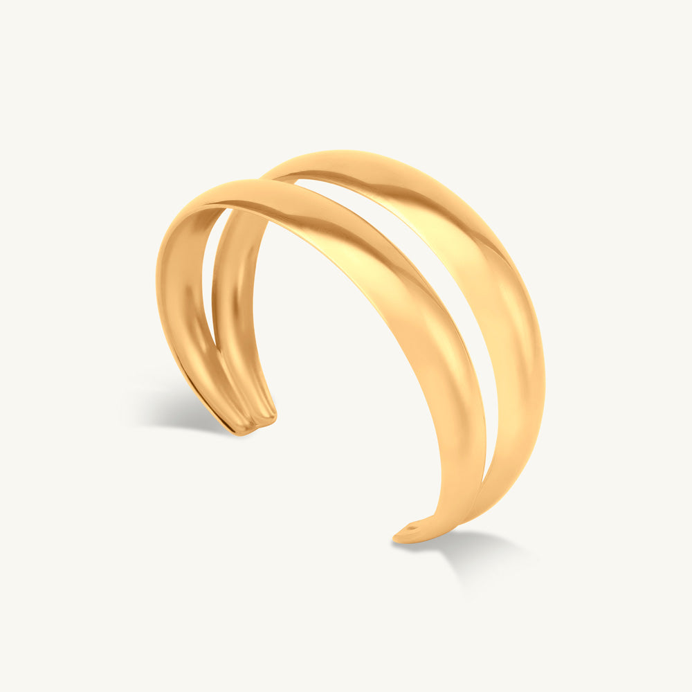 Bold Twin Band Gold Cuff Bracelet
