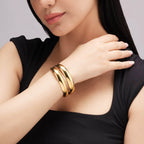 Bold Twin Band Gold Cuff Bracelet