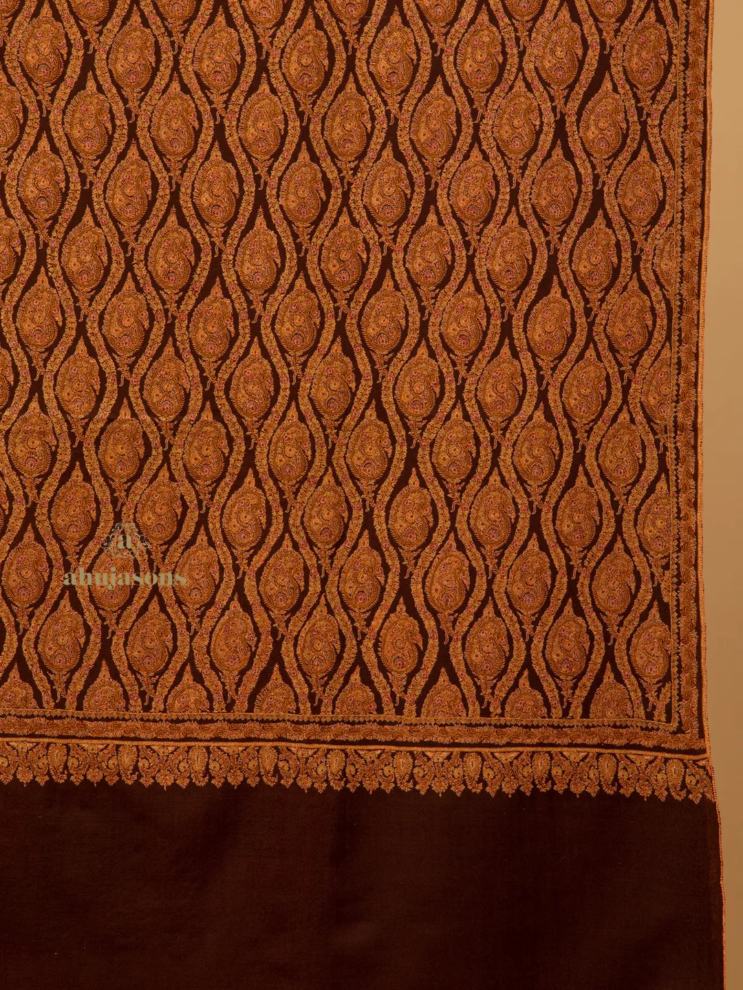 Classic Handloom Pashmina Shawl Jama Embroidery in Brown