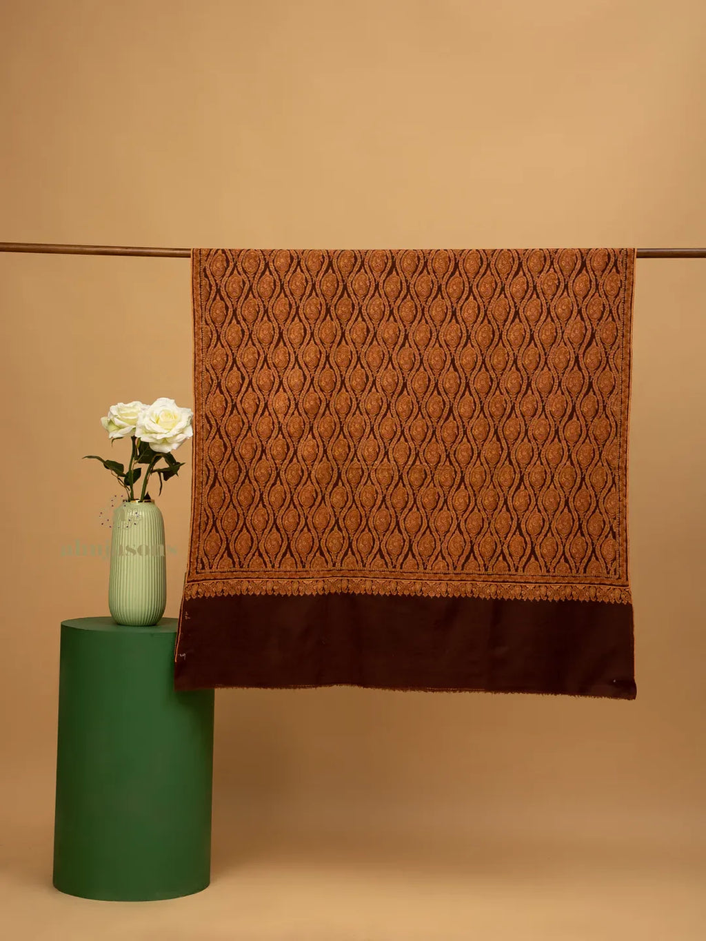 Classic Handloom Pashmina Shawl Jama Embroidery in Brown