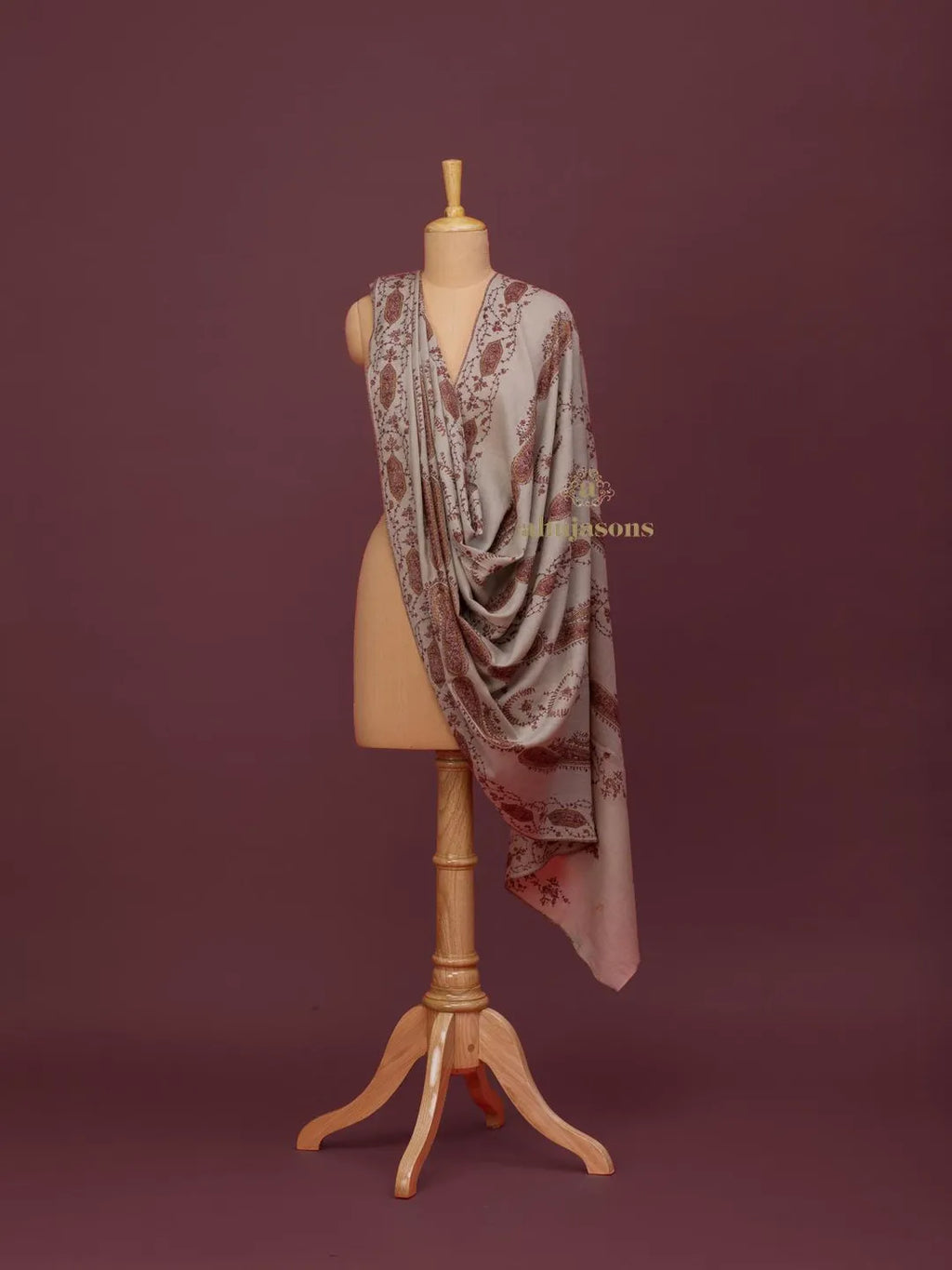 Classic Cashmina Shawl with Jaal Pattern in Beige