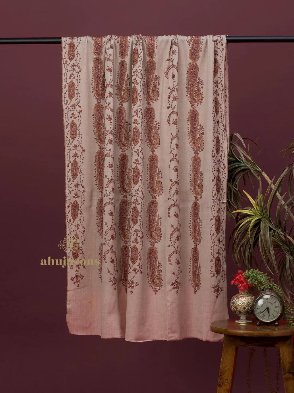 Classic Cashmina Shawl with Jaal Pattern in Beige