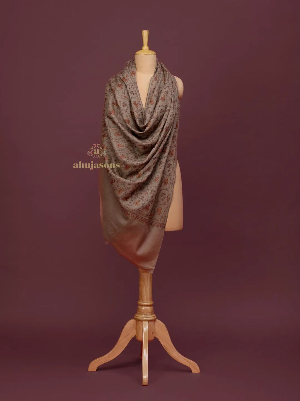 Classic Cashmina Shawl with Jaal Pattern in Beige