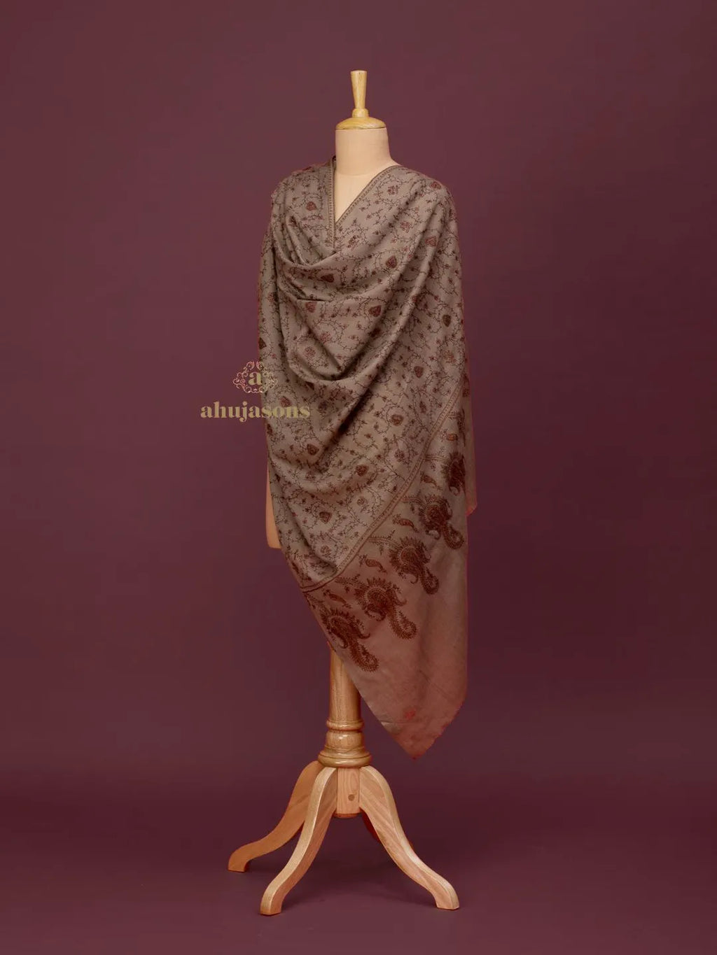 Elegant Cashmina Shawl with Jaal Pattern in Beige