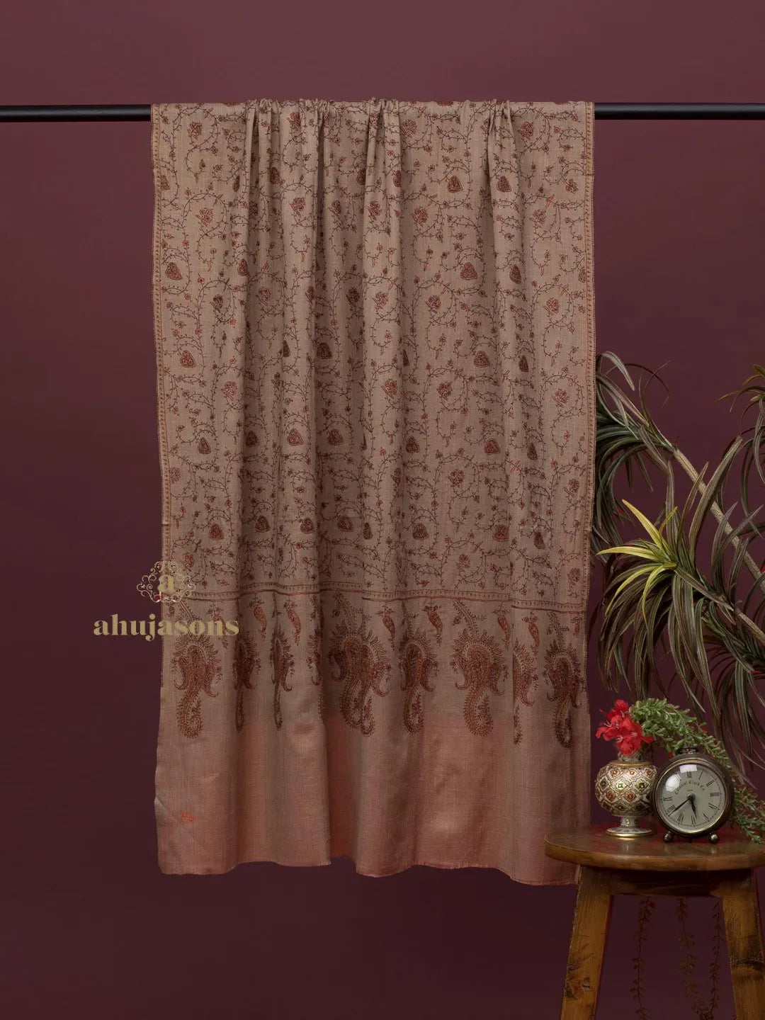 Elegant Cashmina Shawl with Jaal Pattern in Beige