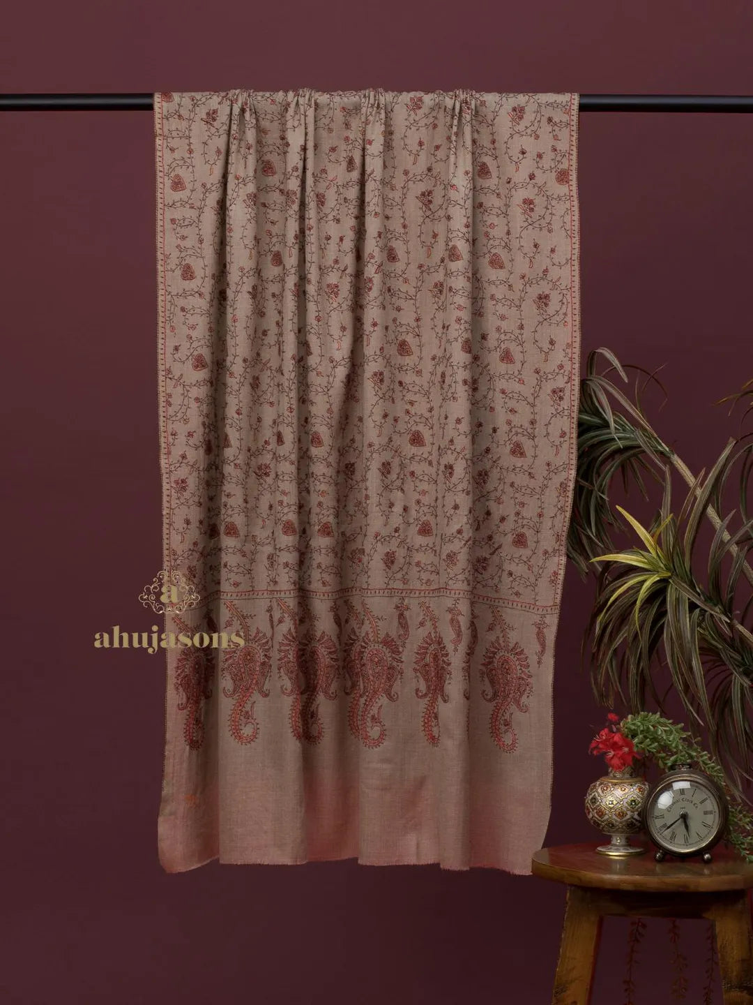 Elegant Cashmina Shawl with Jaal Pattern in Beige