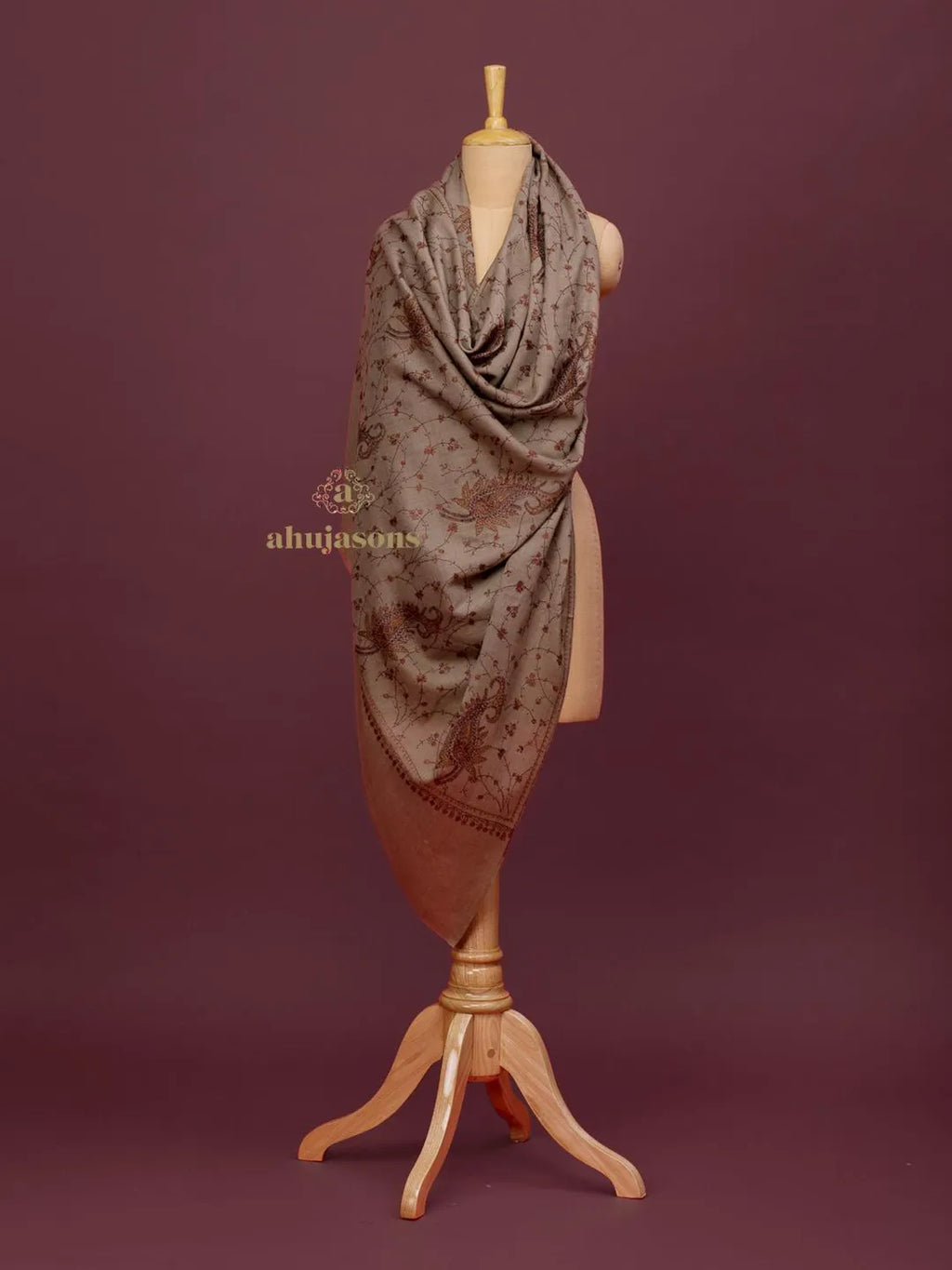 Classic Cashmina Shawl with Jaal Pattern in Beige