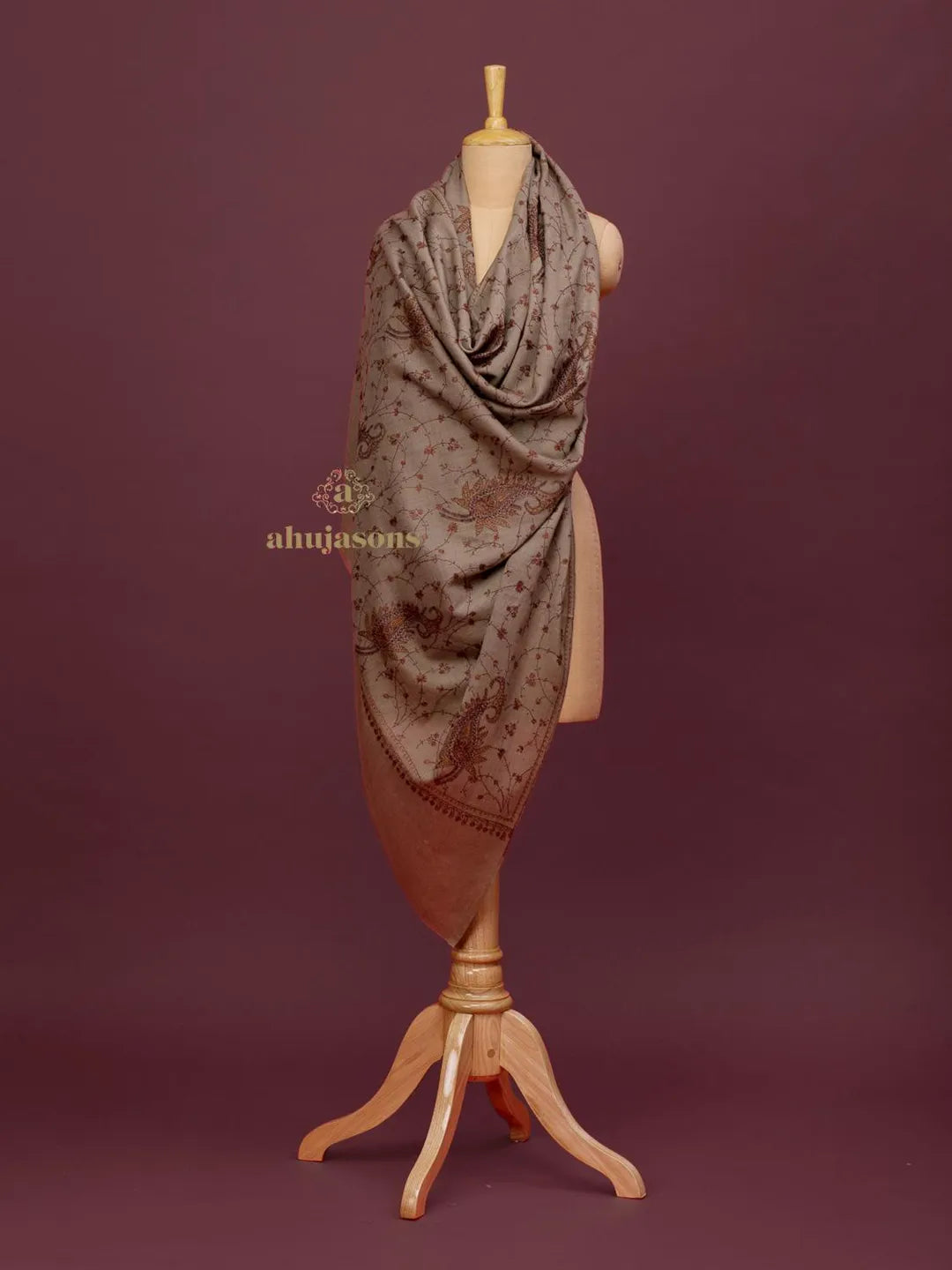 Classic Cashmina Shawl with Jaal Pattern in Beige